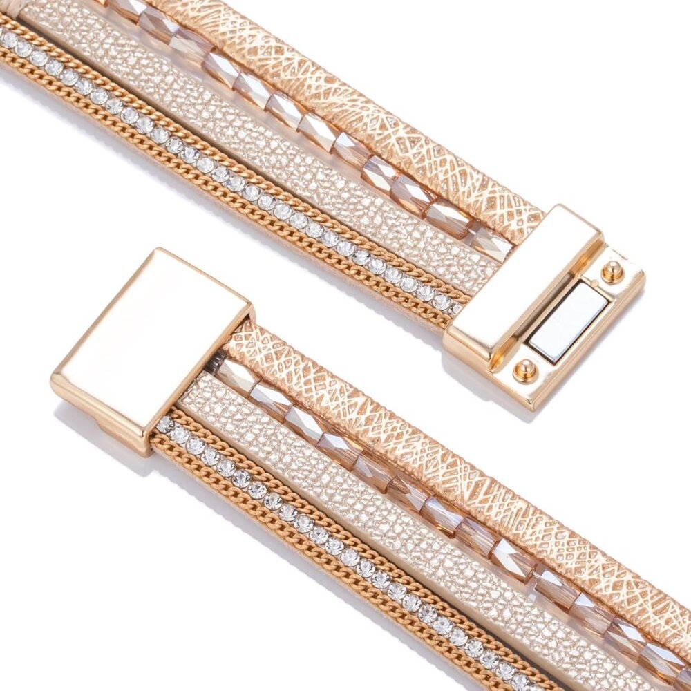 Boho Leather Wrap Bracelet Stackable Chunky Cryst… - image 5